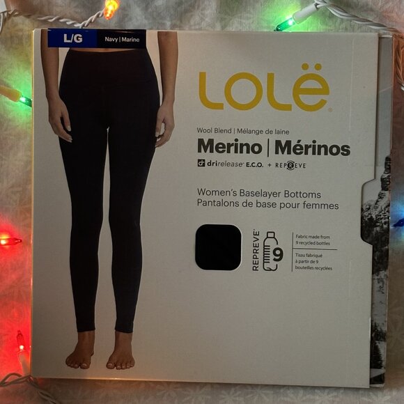 LOLE Wool Blend Merino Leggings Size L Navy Blue NWT - Picture 2 of 4